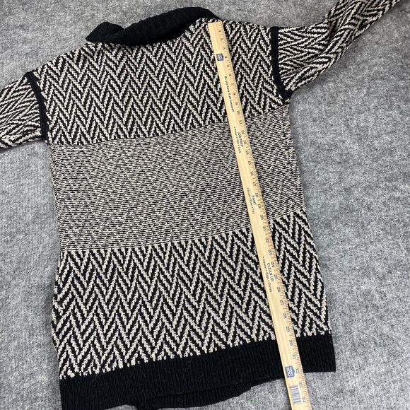 DKNY Sweater Women Large Alpaca Black White Cardigan Open Front Shawl Neck - Picture 9 of 10